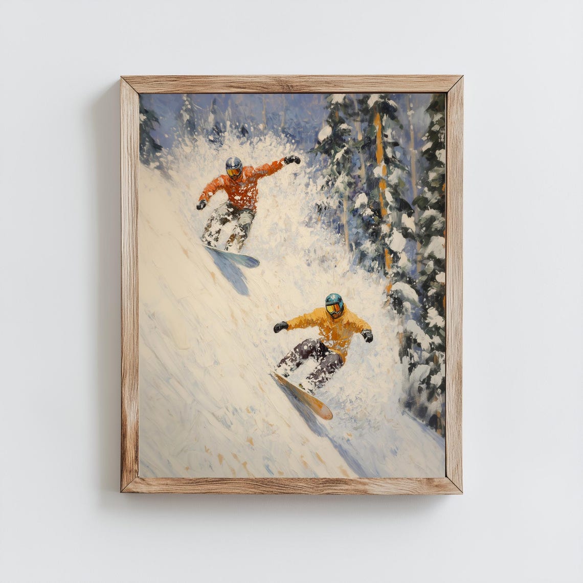 Winter Snowboarders Art Winter Art Vintage Oil Painting Print Winter Art Snowboarder Park City Inspired Art - Image 2
