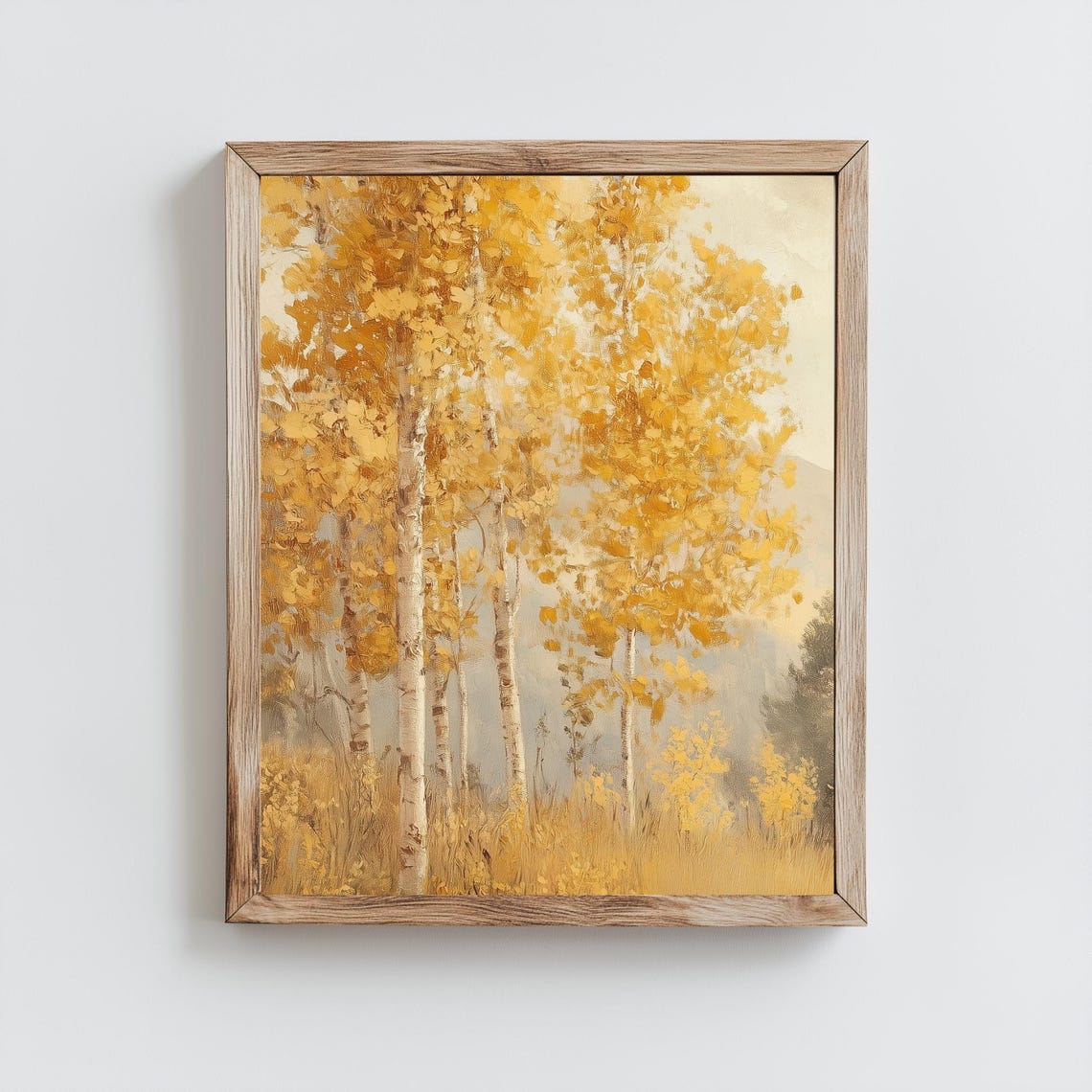 Golden Birch Grove Autumn Foliage Impressionist Style Landscape Poster