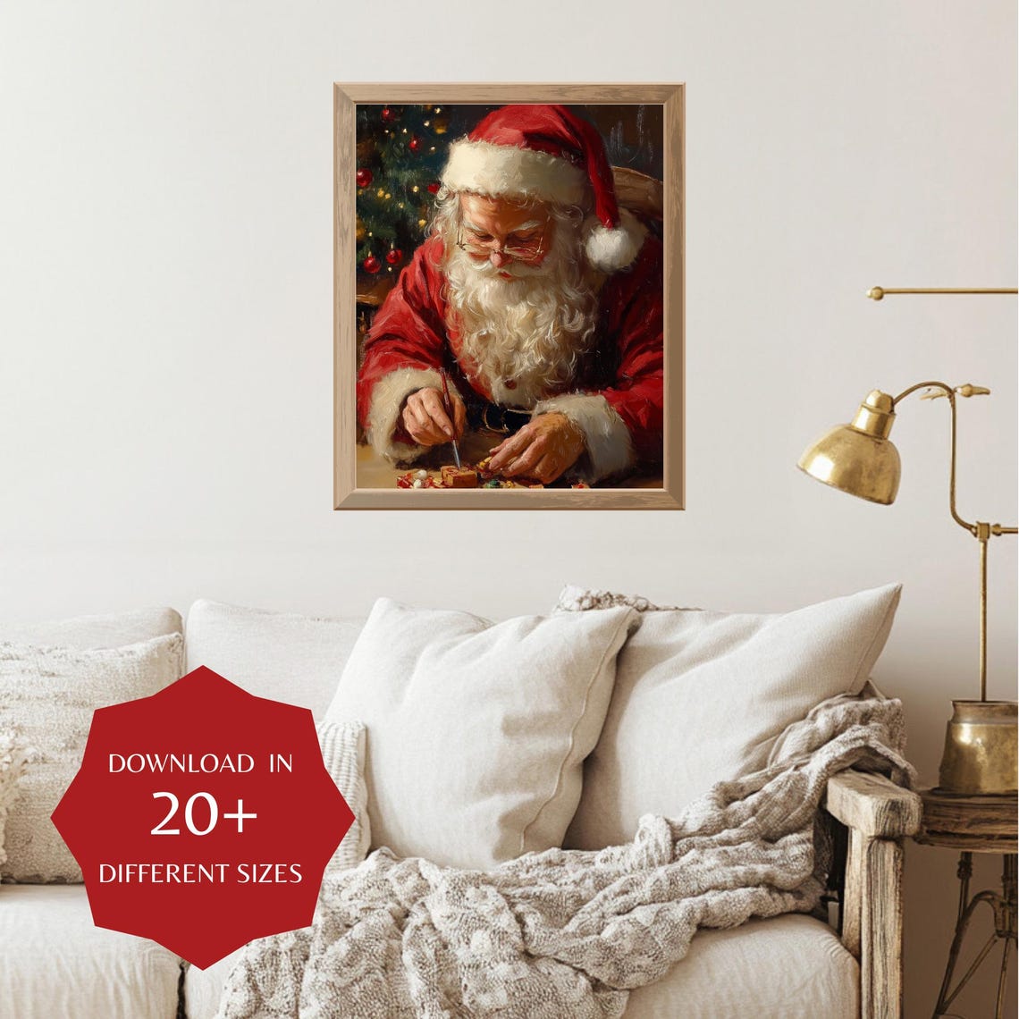 Vintage Christmas Santa Print Christmas Decoration Santa Claus Print Vintage Oil Painting Style Holiday Decor - Image 3