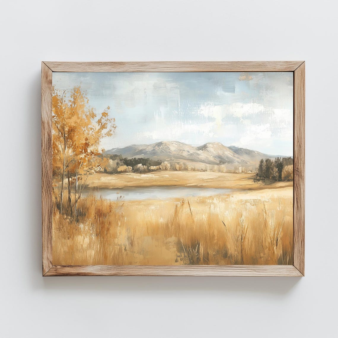 Golden Autumn Field River Mountains Fall Landscape Oil Painting Poster