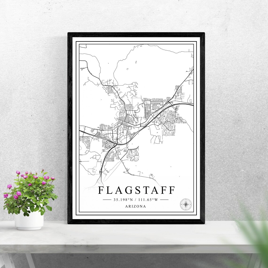 Flagstaff Arizona Black and White City Street Map Art Poster