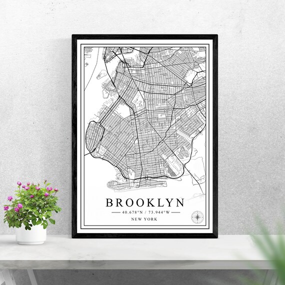 Brooklyn New York Black and White Minimalist Street Map Print