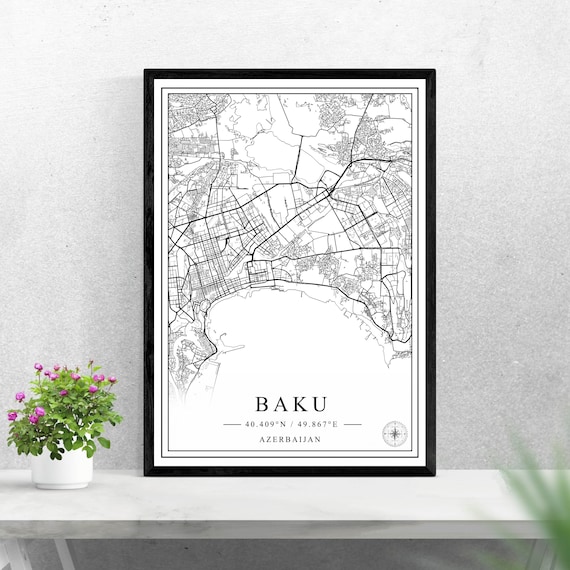 Baku Azerbaijan City Street Map Black and White Minimalist Poster