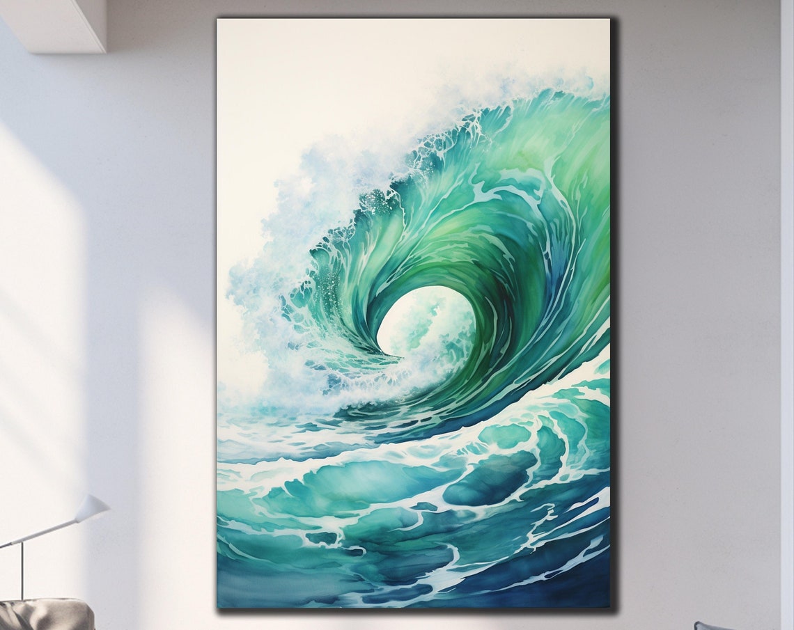 Emerald Wave Spiral Watercolor Curl White Background Art Wall Poster