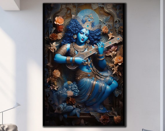 Hindu God Krishna Wall Art Tempered Glass Wall Art Large Wall Decor Home Decor Abstract Wall Art Housewarming Gifts Gift For Her