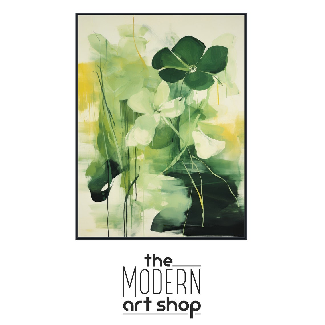 Green White Yellow Watercolor Floral Botanical Abstract Art Print - Image 4