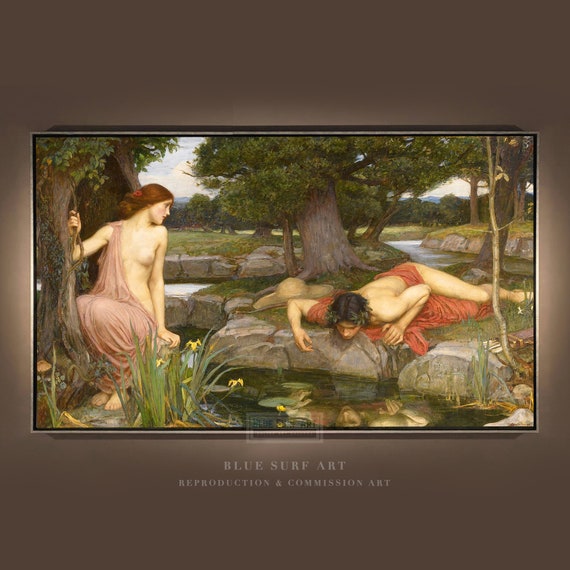 Echo And Narcissus John William Waterhouse Reproduction Art Waterhouse Wall Art Housewarming Gift Home Decor Art Oil Painting