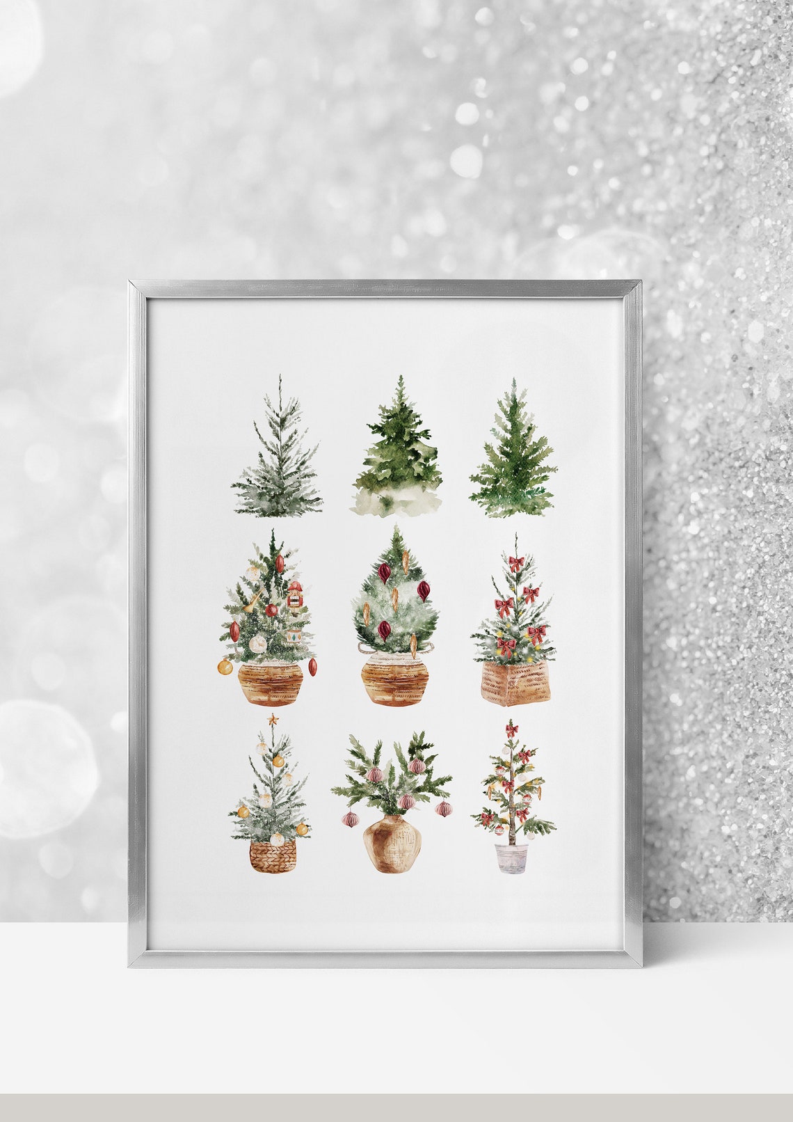 Nine Watercolor Christmas Trees Holiday Home Decor Christmas Print - Image 3
