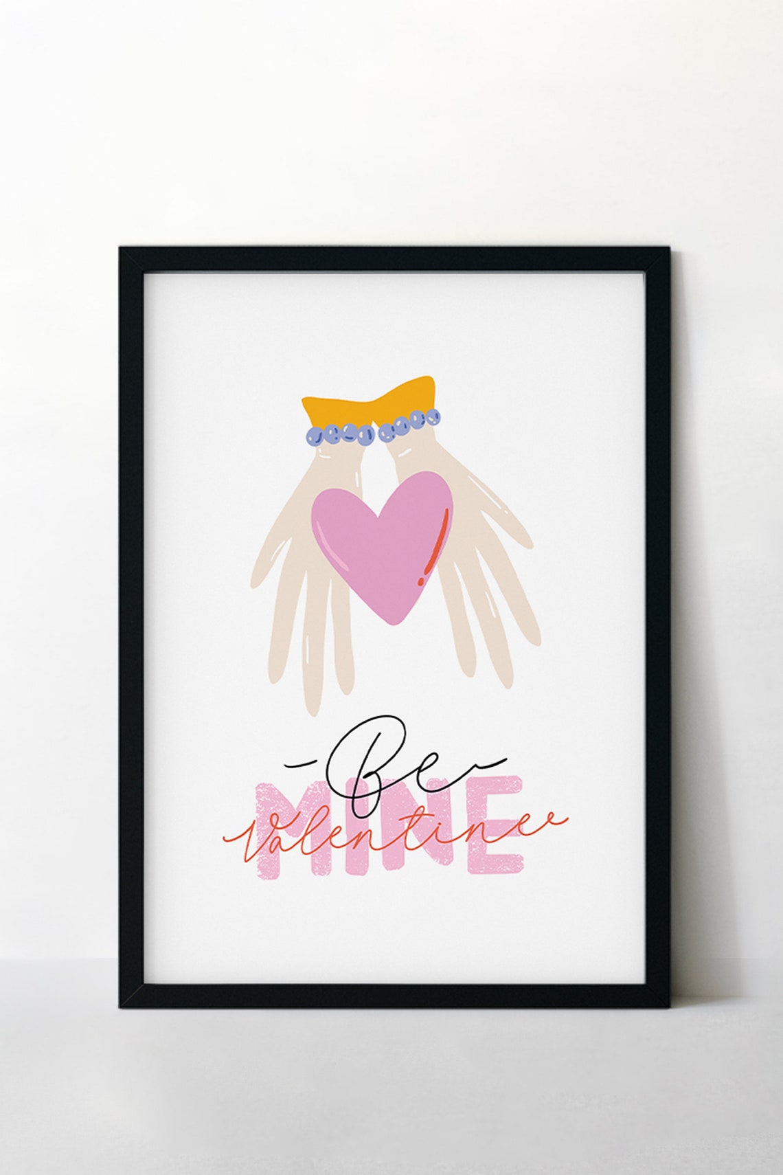Be Mine Valentine Retro Hands Holding Heart Pink Love Poster - Image 2