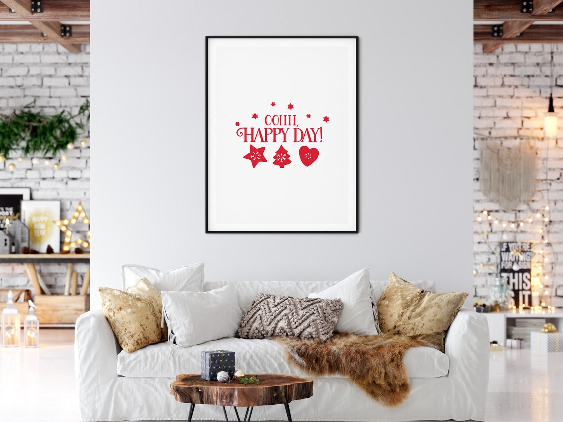 Ooh Happy Day Star Tree Heart Ornaments Red Christmas Word Poster - Image 4