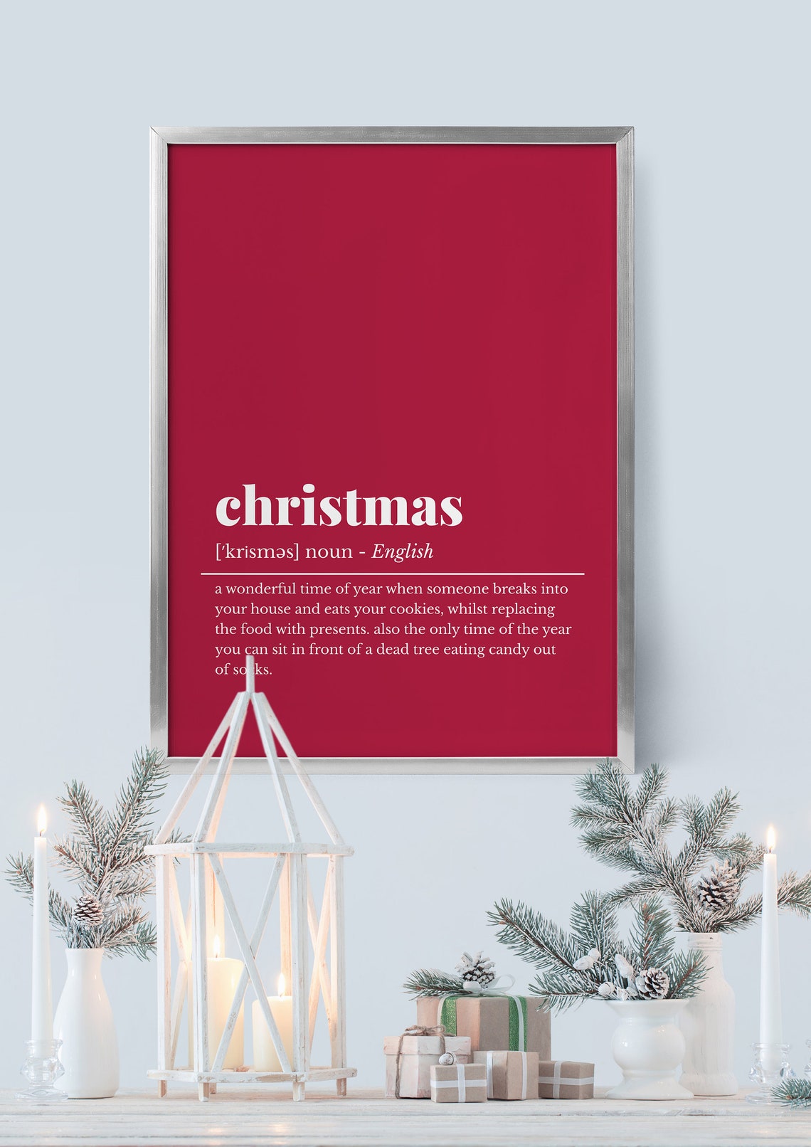 Christmas Funny Definition Rich Red Background Holiday Poster - Image 5