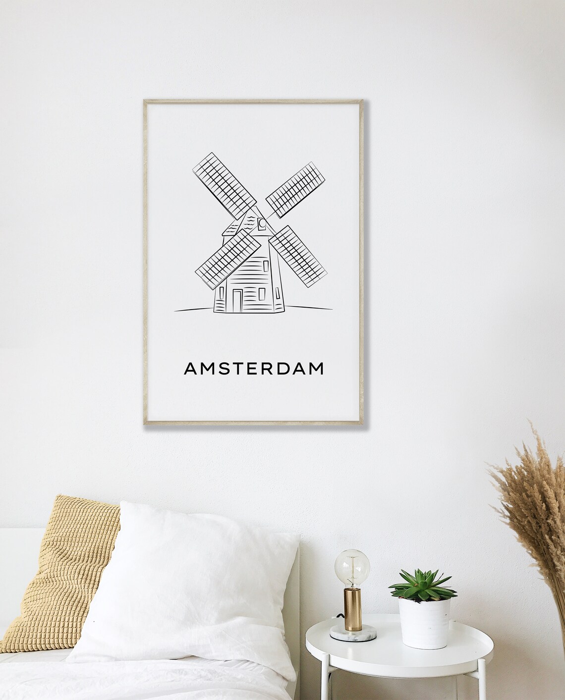 Amsterdam Windmill Line Art Minimalist Netherlands Travel Wall Poster - Image 3
