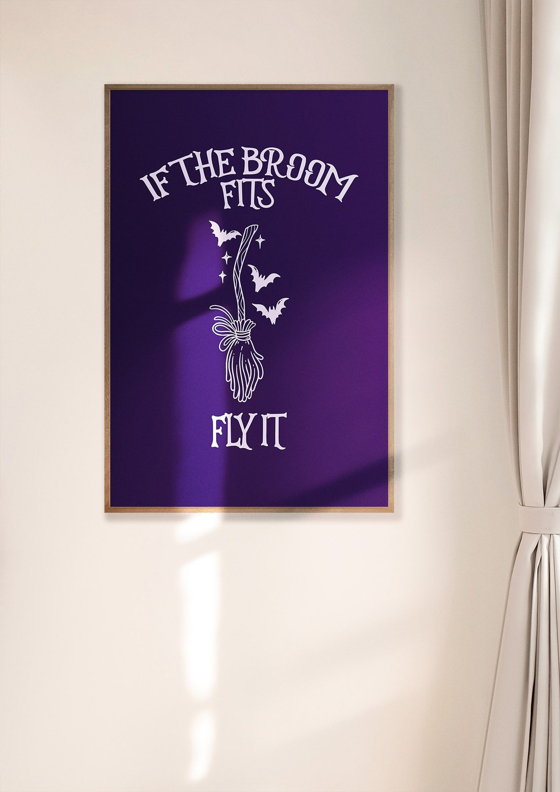 If The Broom Fits Fly It Halloween Print Witchy Broom Bats Wall Decor - Image 2