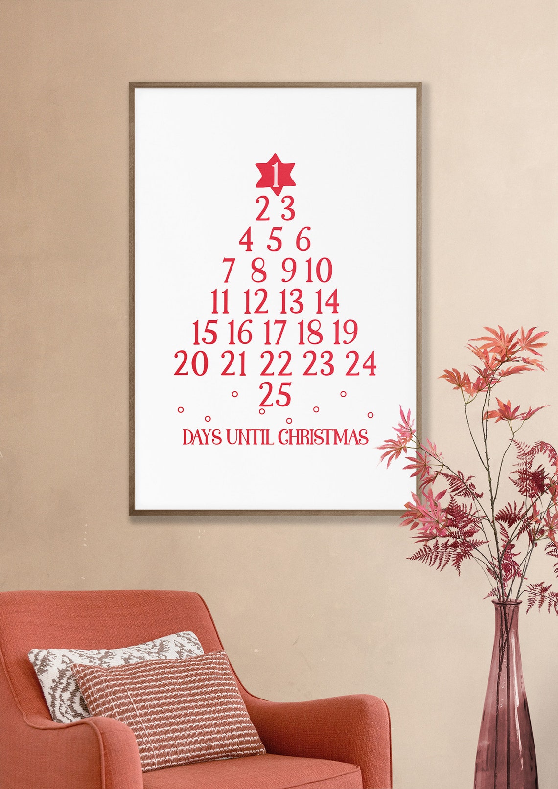Red Advent Countdown Days Until Christmas Numbers Tree Poster - Image 2