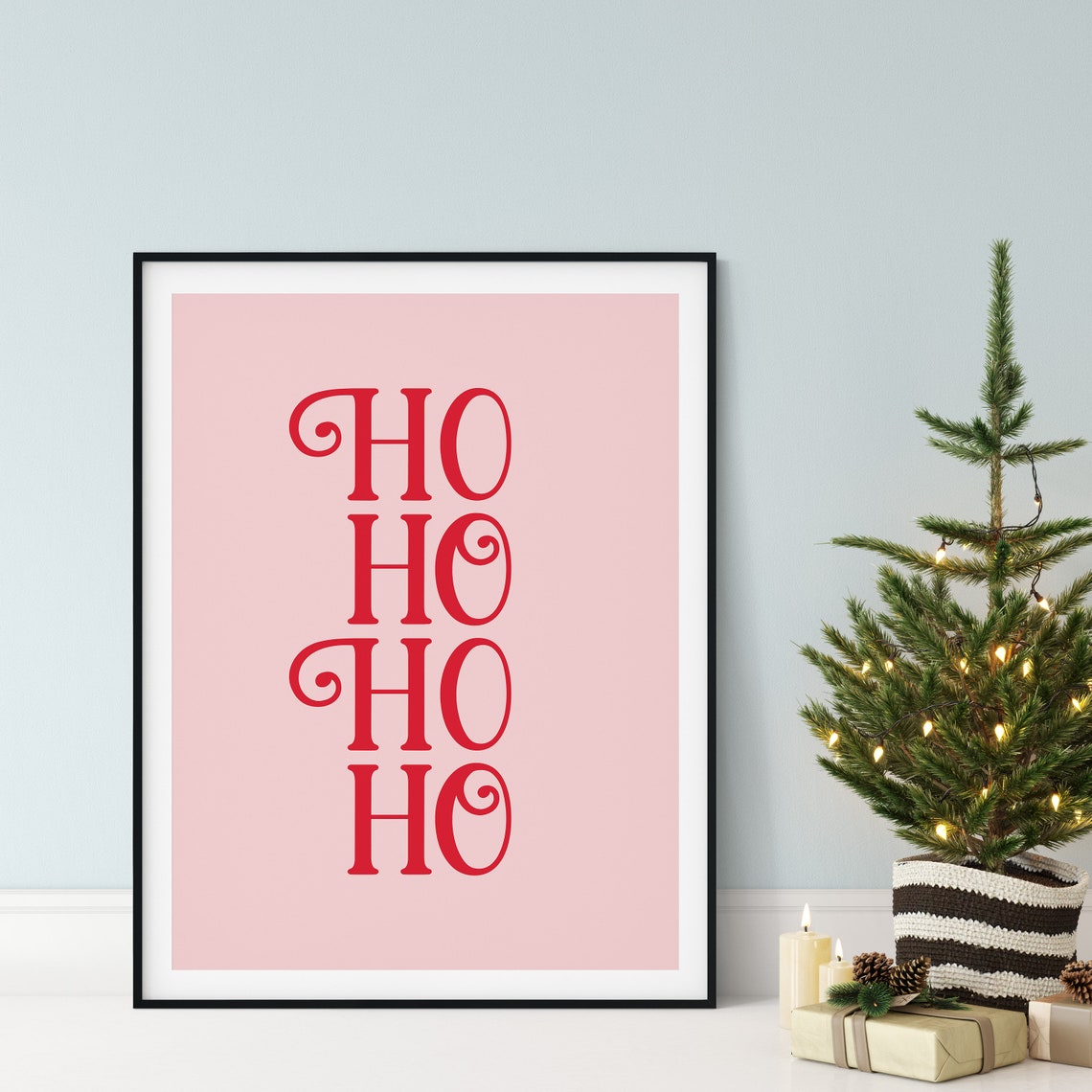 Pink Santa Ho Ho Ho Ho Christmas Typography Wall Decor Poster - Image 5