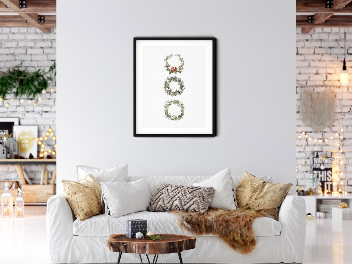 Stacked Watercolor Christmas Wreaths Pinecone Poinsettia Wall Art - Image 3