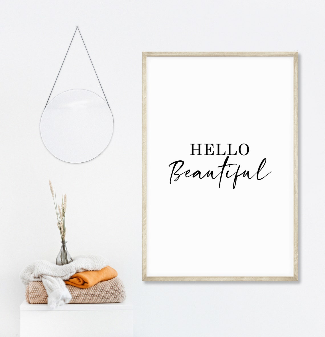 Hello Beautiful Sign Print Serif Script Minimalist Bedroom Wall Decor - Image 4