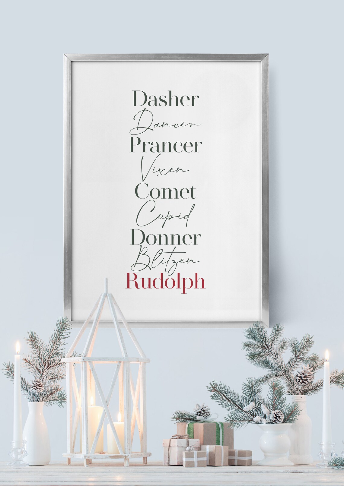 Santa Reindeer Names List Christmas Typography Holiday Poster - Image 4