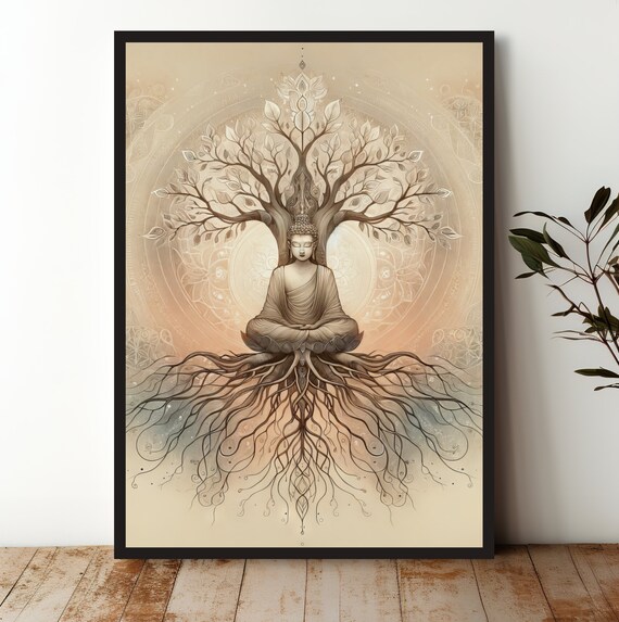 Tree Of Life Buddha Art Print For Meditation Yoga Studio Unique Spiritual Wall Dcor For Living Room Museum Quality Unframed Decor