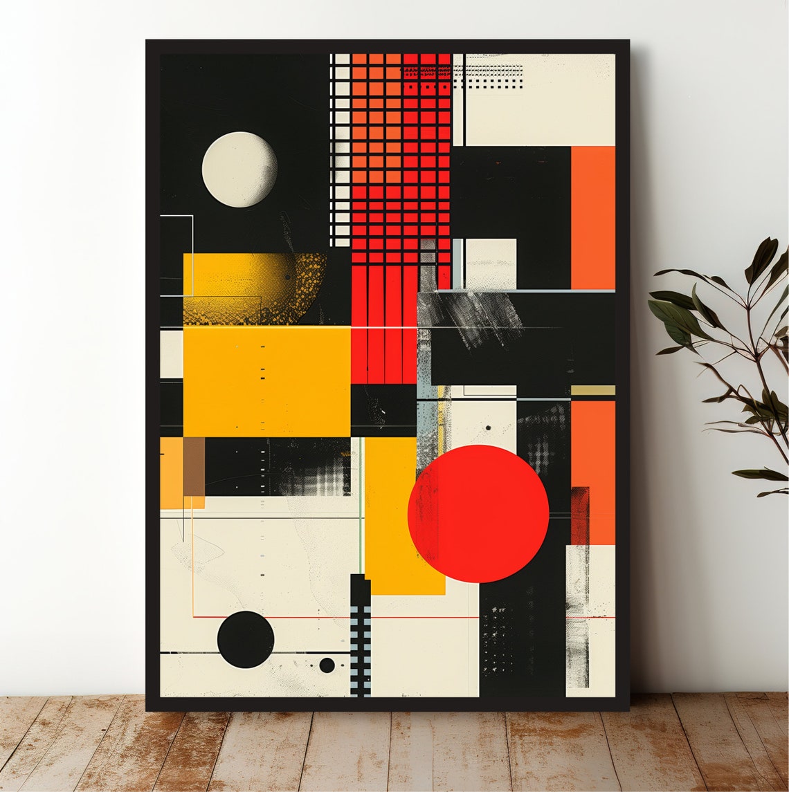 Bauhaus Style Bold Geometric Abstract Red Yellow Black Poster