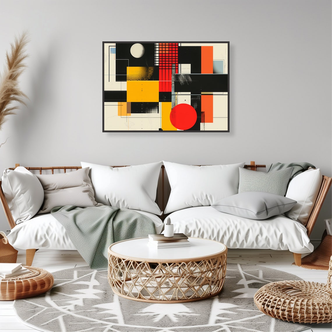 Bauhaus Style Bold Geometric Abstract Red Yellow Black Poster - Image 2