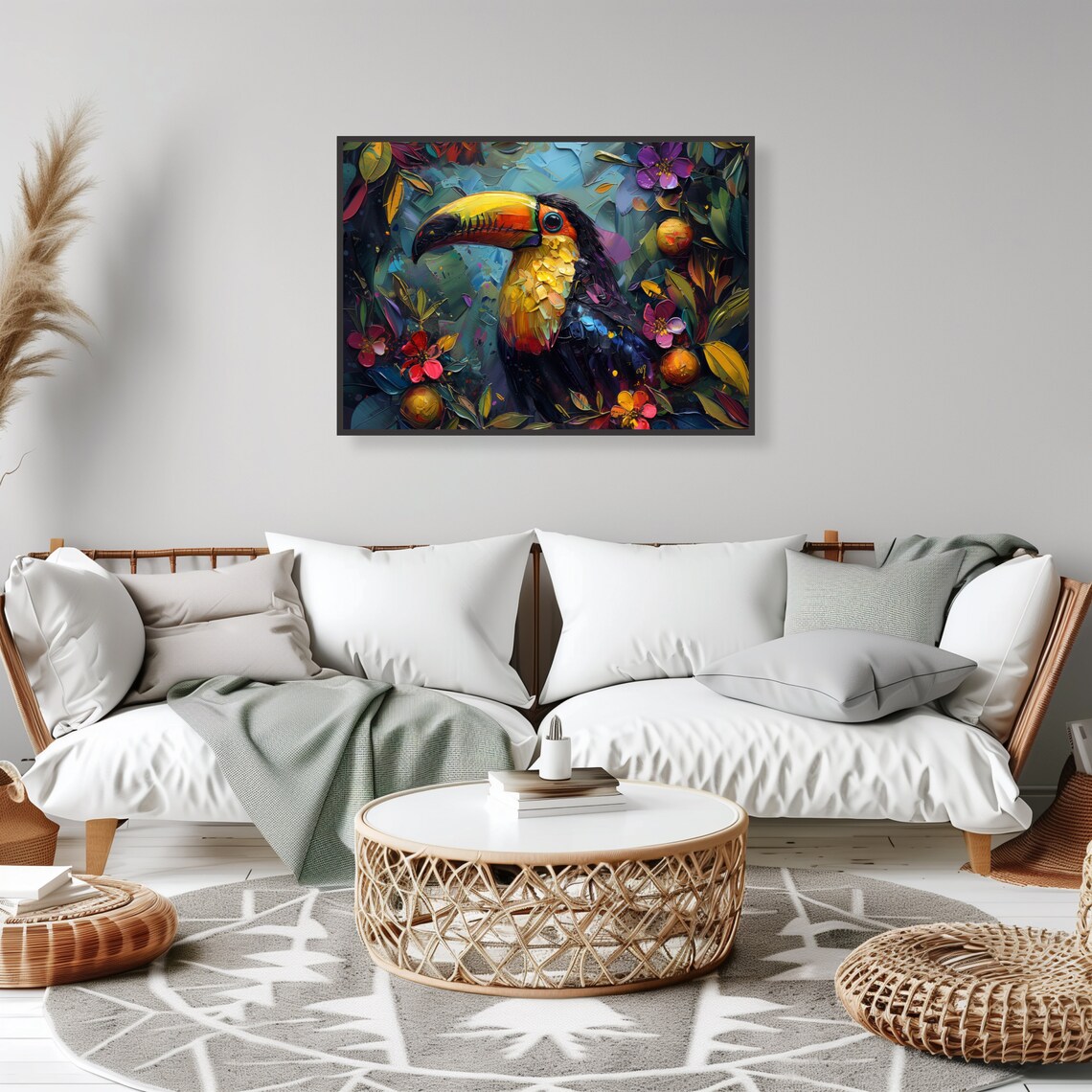 Toucan Among Tropical Flowers Impasto Colorful Exotic Bird Art Poster - Image 2