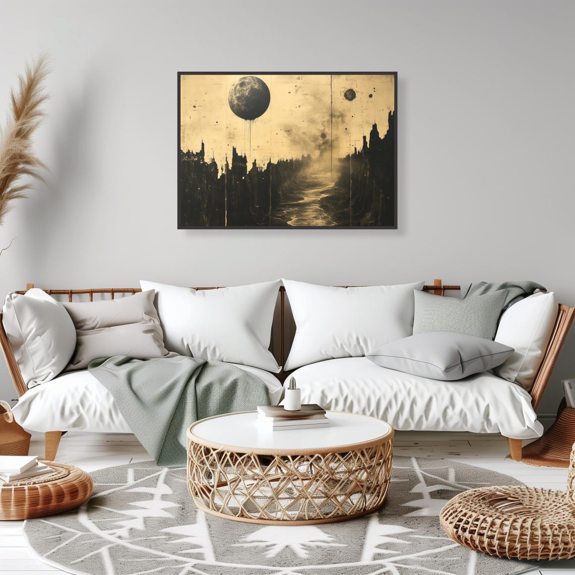 Moody Gothic Cityscape Dark Planet Moon Surreal Dramatic Art Poster - Image 2