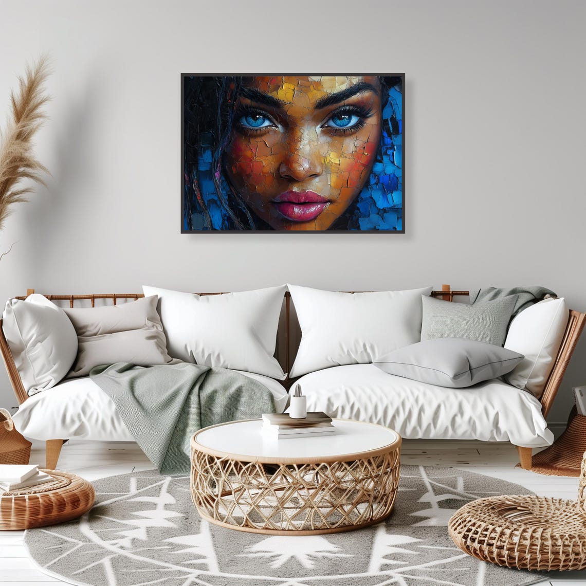 Abstract Portrait Art With Vibrant Blue Eyes And Bold Texture For Modern Decor Unique Wall Art Print For Home Office - Image 5