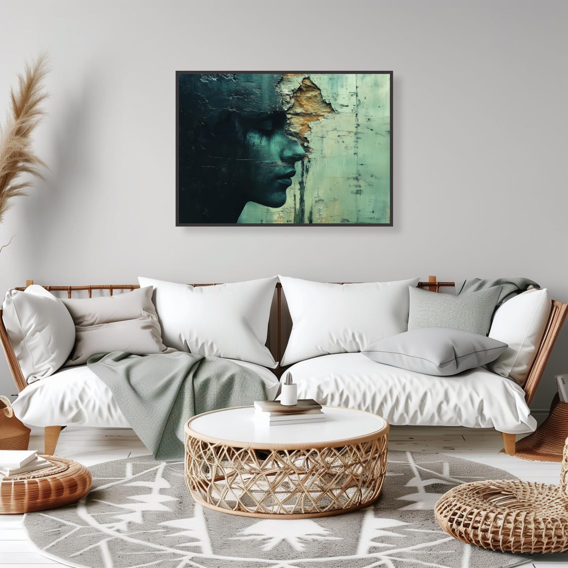 Weathered Woman Profile Emerging From Cracked Plaster Wall Art - Image 2