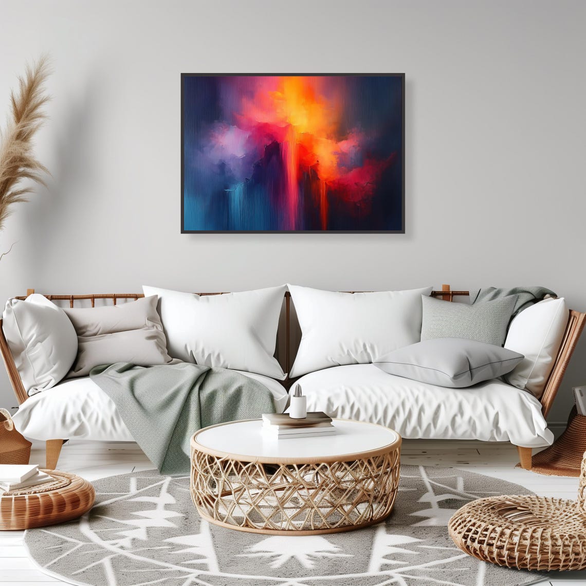 Vibrant Abstract Sunset Gradient Oil Painting Style Wall Art - Image 2