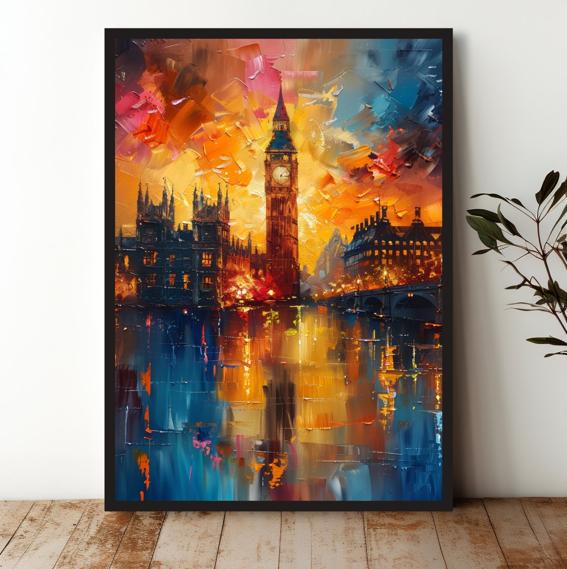 Big Ben Westminster Sunset Impressionist London Cityscape Art Poster