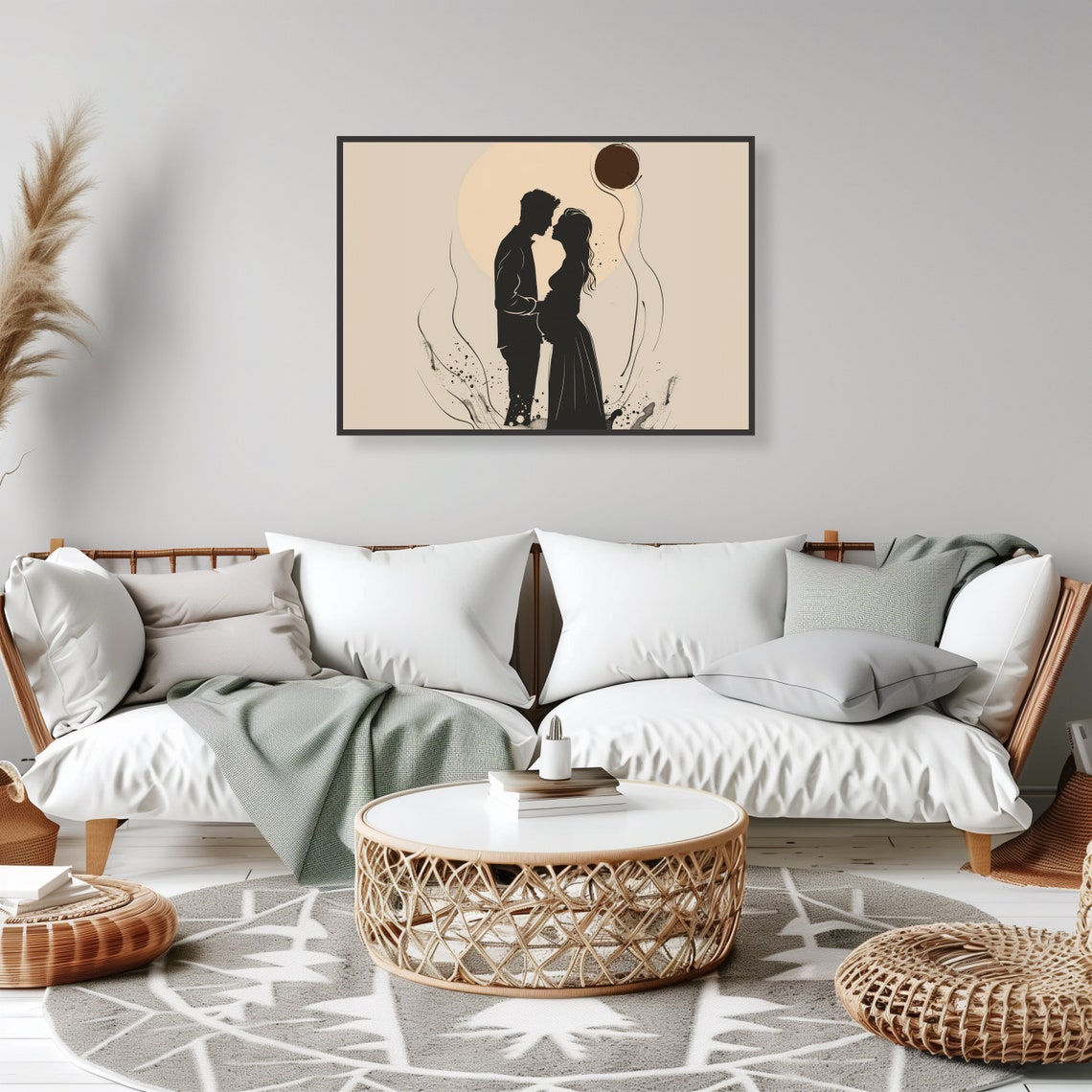 Expecting Couple Silhouette Minimalist Pregnancy Line Art Poster - Image 2