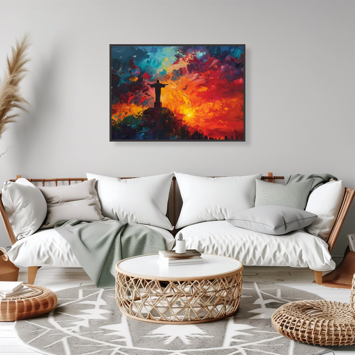Christ the Redeemer Rio Sunset Silhouette Vibrant Brazil Art Poster - Image 2