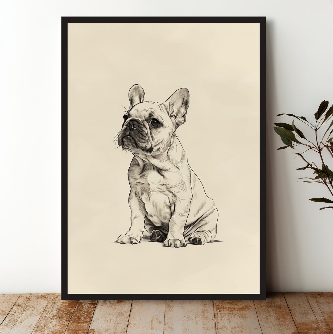 French Bulldog Puppy Sketch Charming Dog Lover Pet Portrait Poster