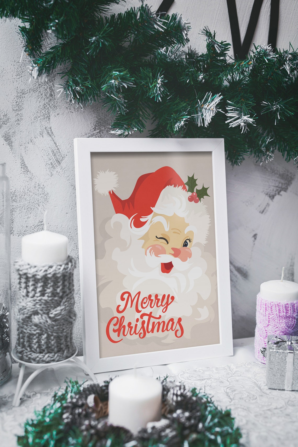Cheerful Winking Retro Santa Face Merry Christmas Holiday Poster - Image 3