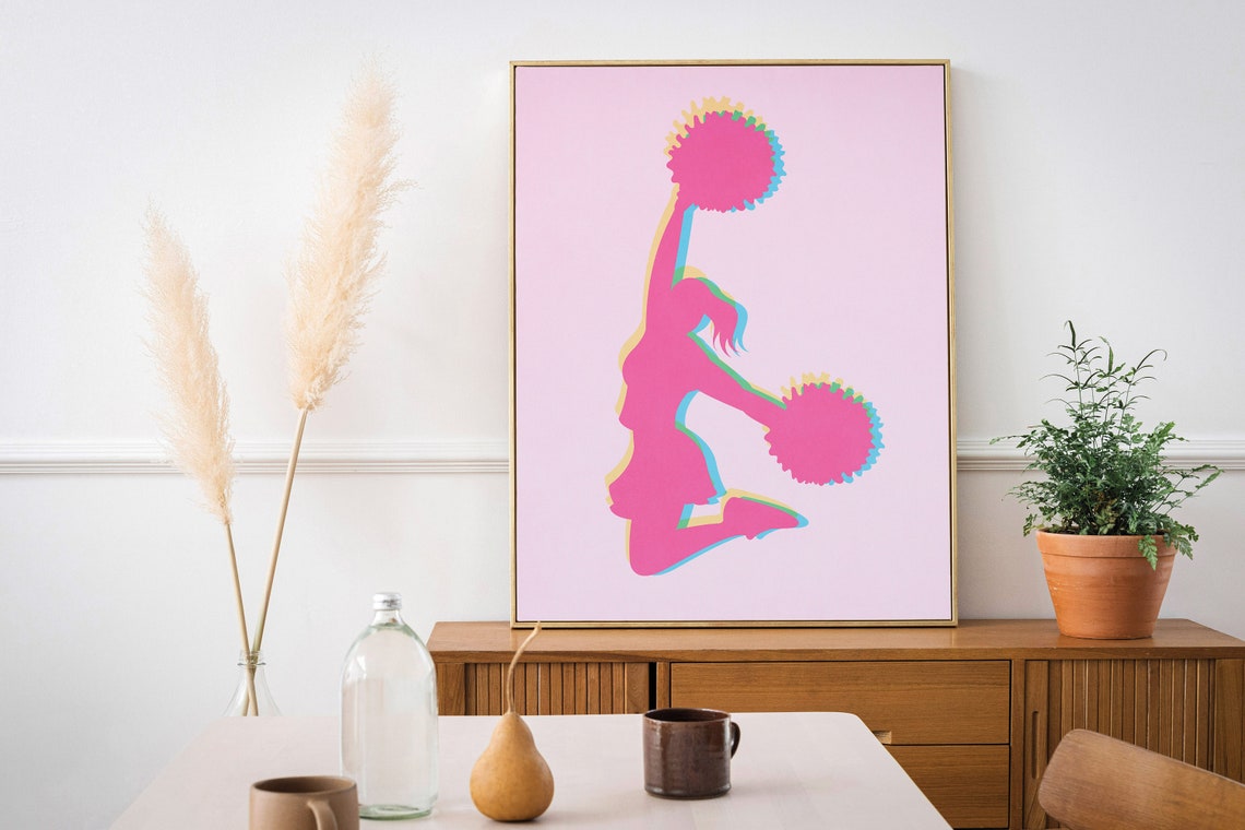 Cheerleader Poster Art Print Inspirational Art Sports Prints Pink And Blue Wall Art Motivational Sports Art College Wall Decor - Image 2