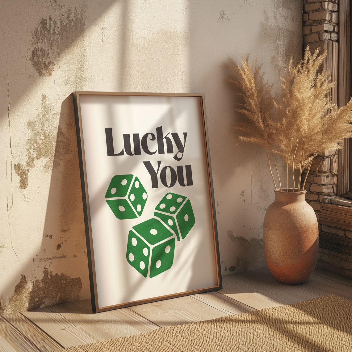 Lucky You Green Dice Retro Typography Fun Game Room Quote Poster - Image 3