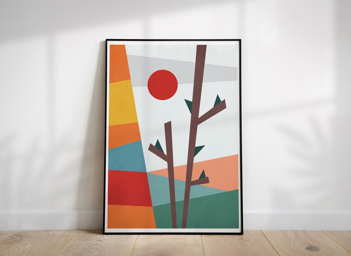 Colorful Geometric Tree Sun Modern Abstract Home Decor Wall Art - Image 3