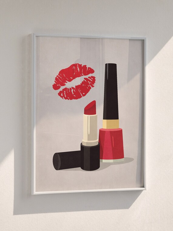 Red Lipstick Nail Polish Makeup Modern Beauty Fashion Wall Art