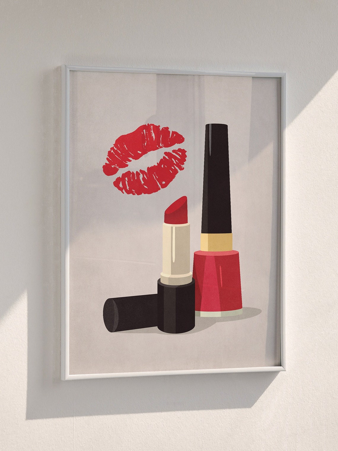 Red Lipstick Nail Polish Makeup Modern Beauty Fashion Wall Art