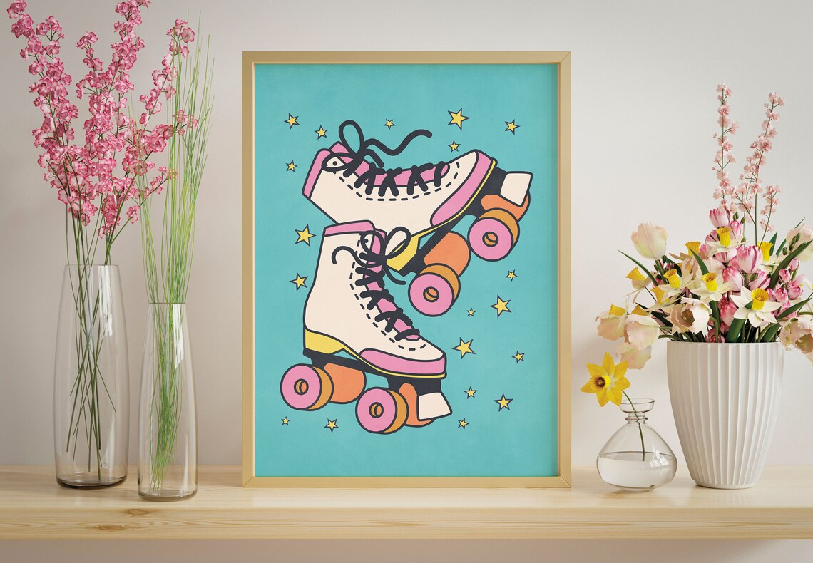Roller Skate In The Stars Retro Art Print