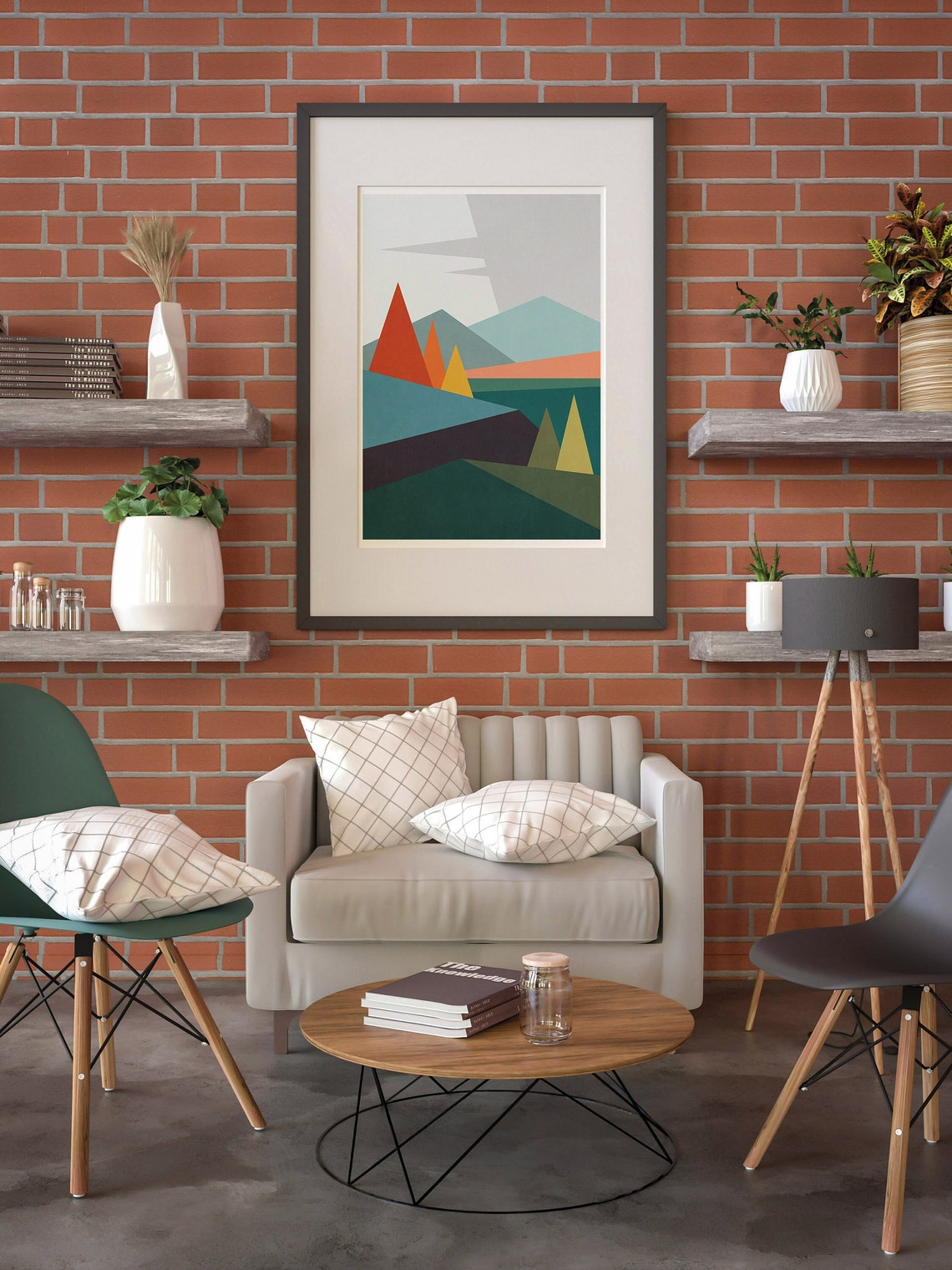 Minimalist Geometric Triangle Mountains Abstract Nature Wall Art - Image 2