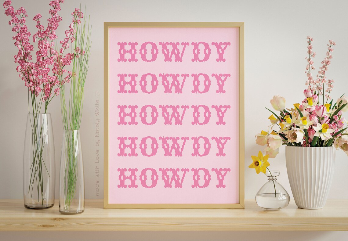 Howdy Pink Poster Coastal Cowgirl Bachelorette Party Pink Room Decor For Howdy Cowgirl Sayings Western Decor - Image 3