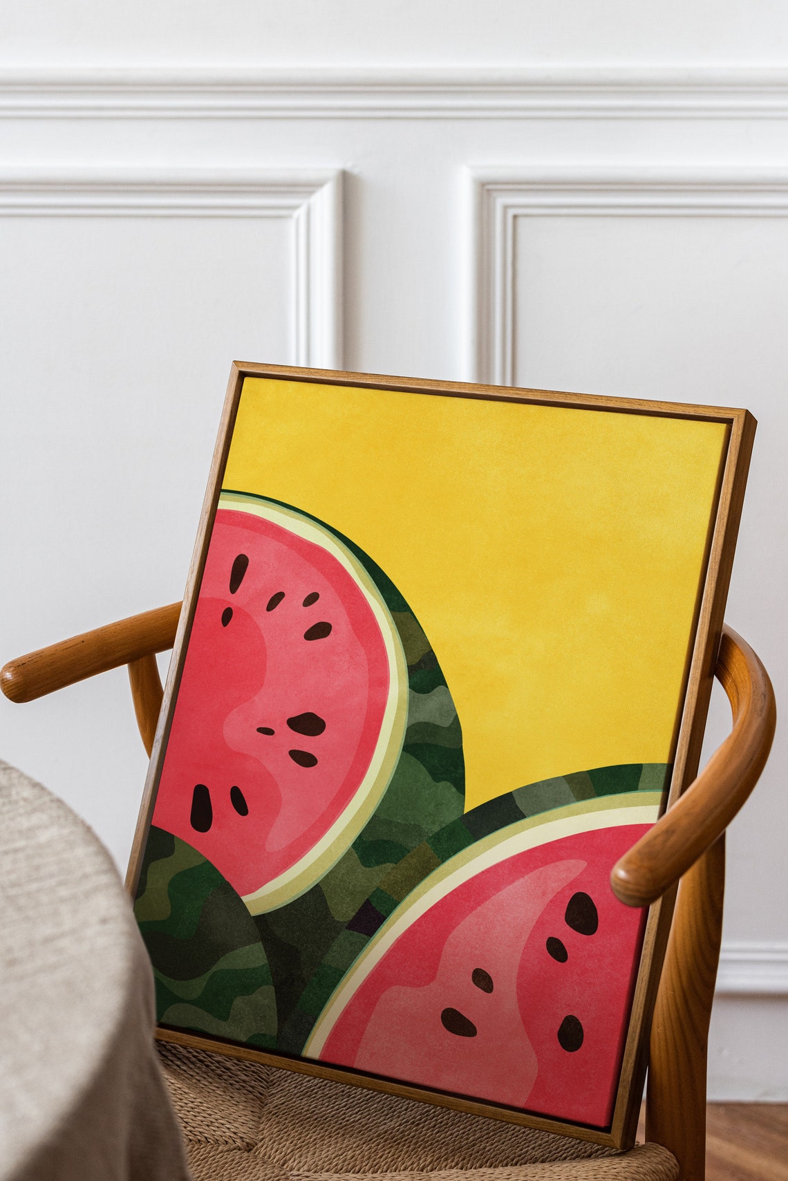 Bold Watermelon Slices On Golden Yellow Maximalist Kitchen Poster - Image 2