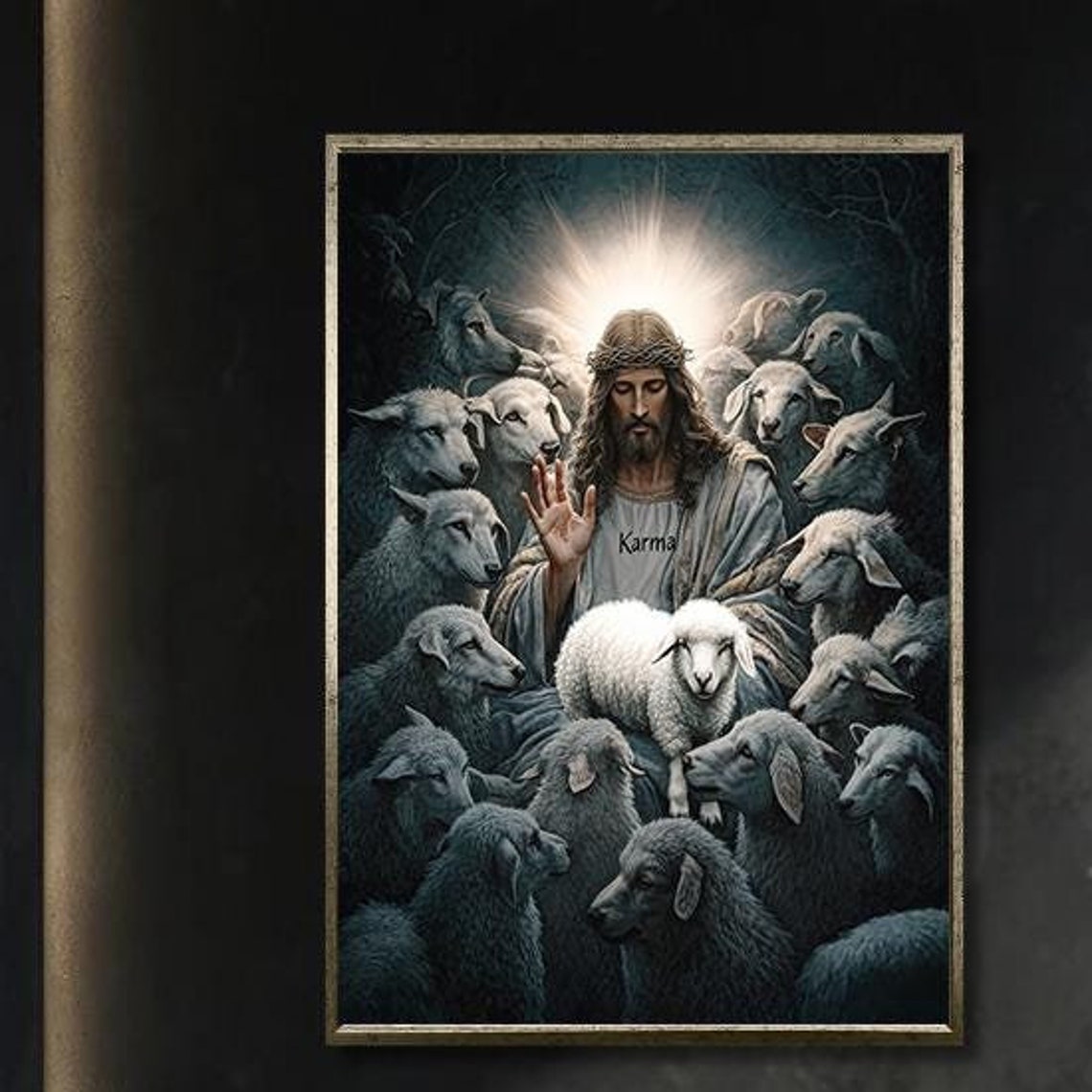 Jesus The Good Shepherd With Sheep Flock Karma Shirt Art Poster
