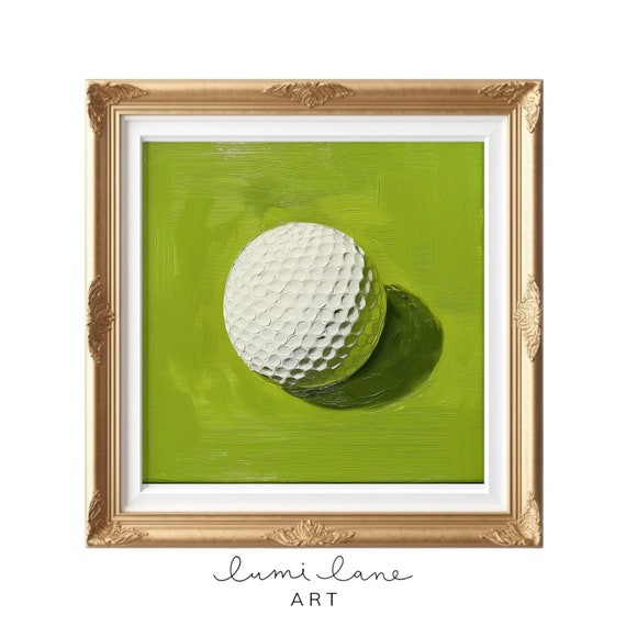 Golf Ball Art Instant Wall Original Oil Painting Print Square Sport Fun On The Green Putt Hole In One