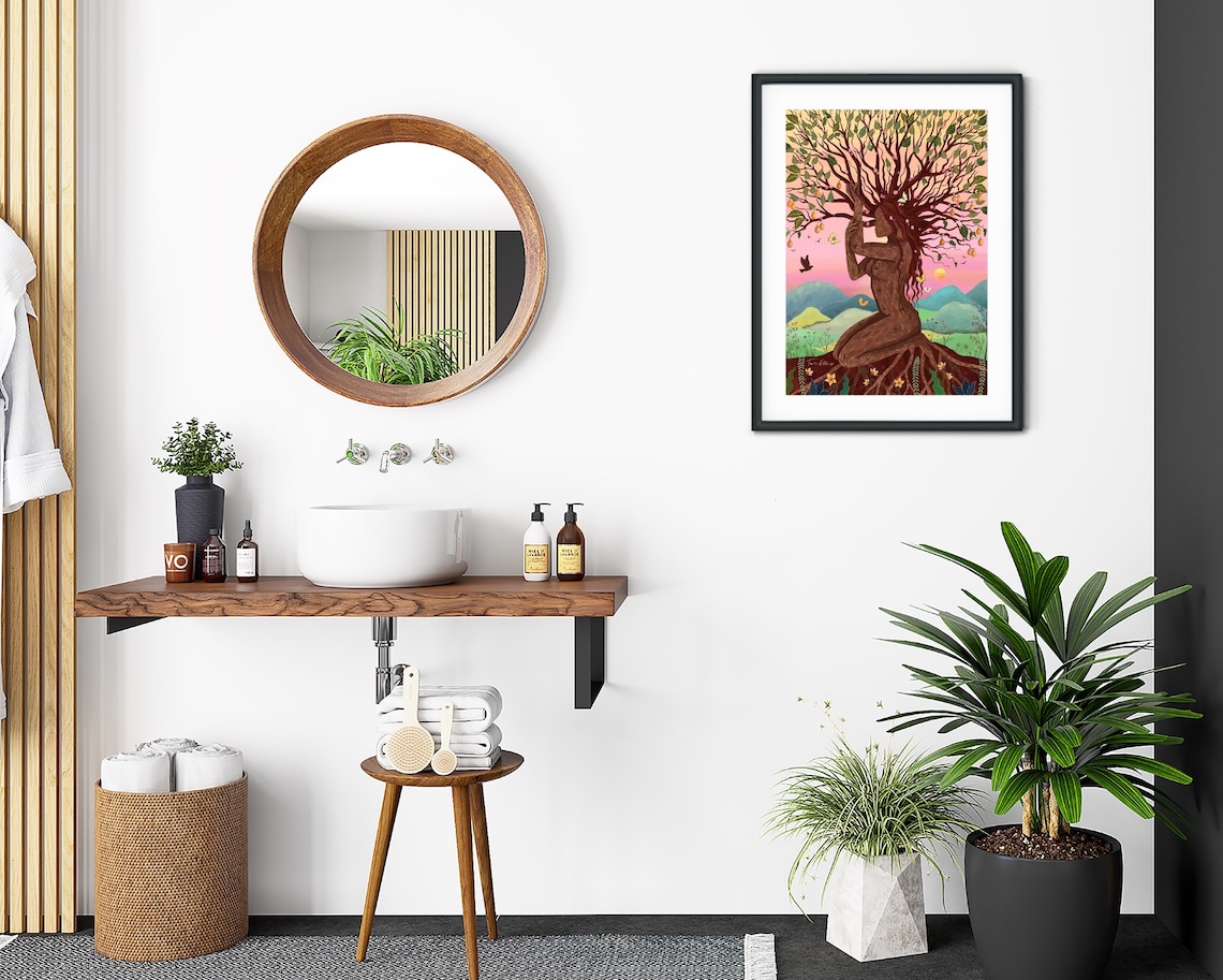 Pachamama Mother Earth Tree Roots Birds Art Print - Image 2