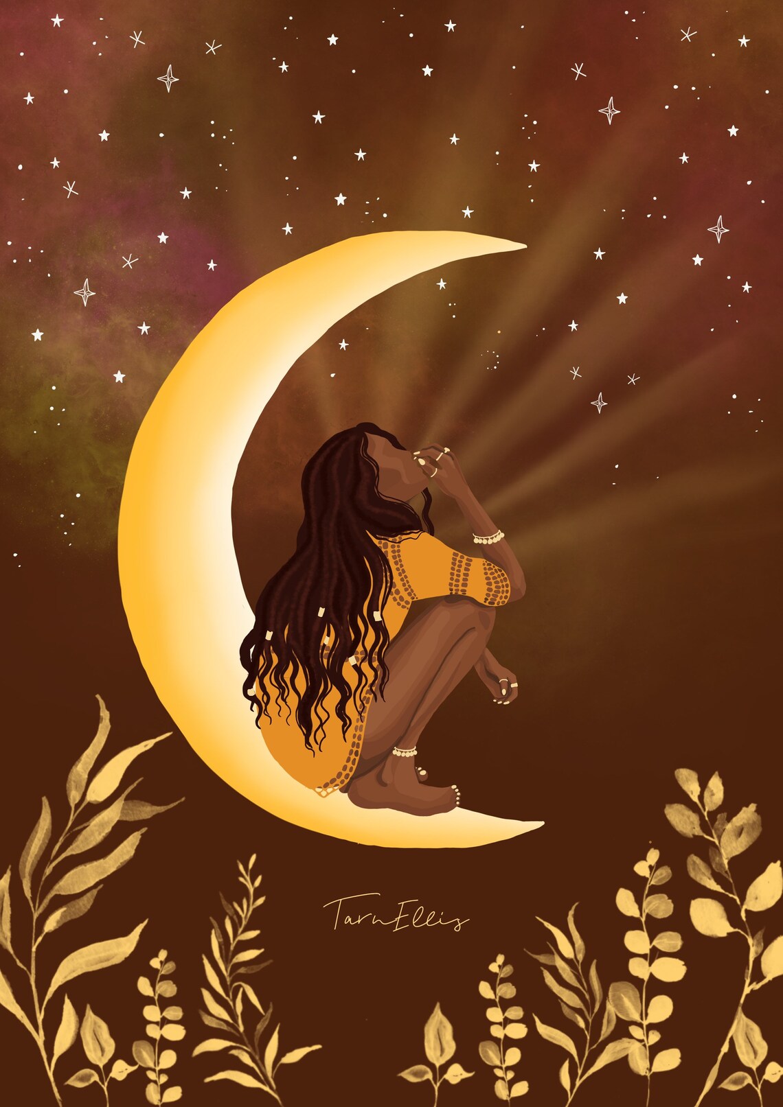 Girl In The Moon Celestial Boho Art Print - Image 3