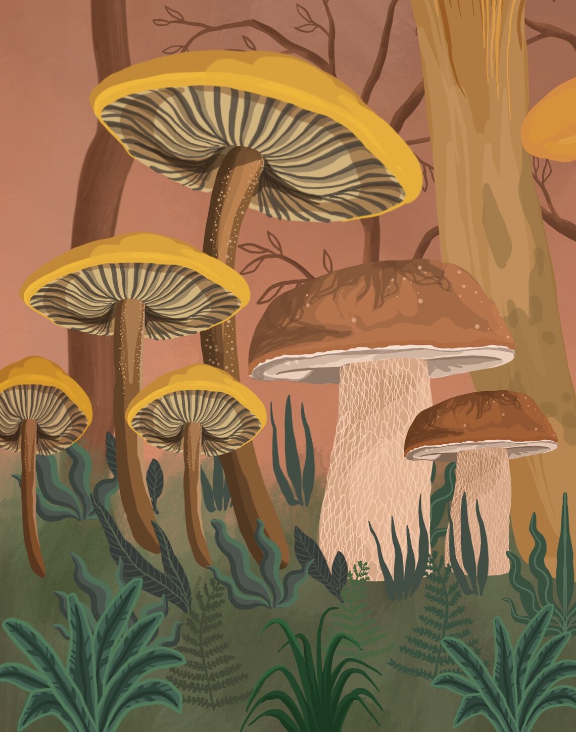 Earth Song Mushroom Poster, Whimsical Boho Folk Art - Image 2