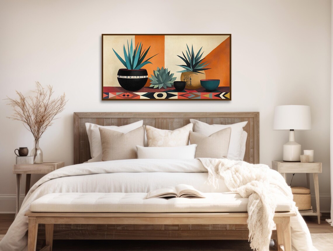 Southwestern Agave Pottery Still Life Painting Bold Orange Wall Art Poster - Image 2